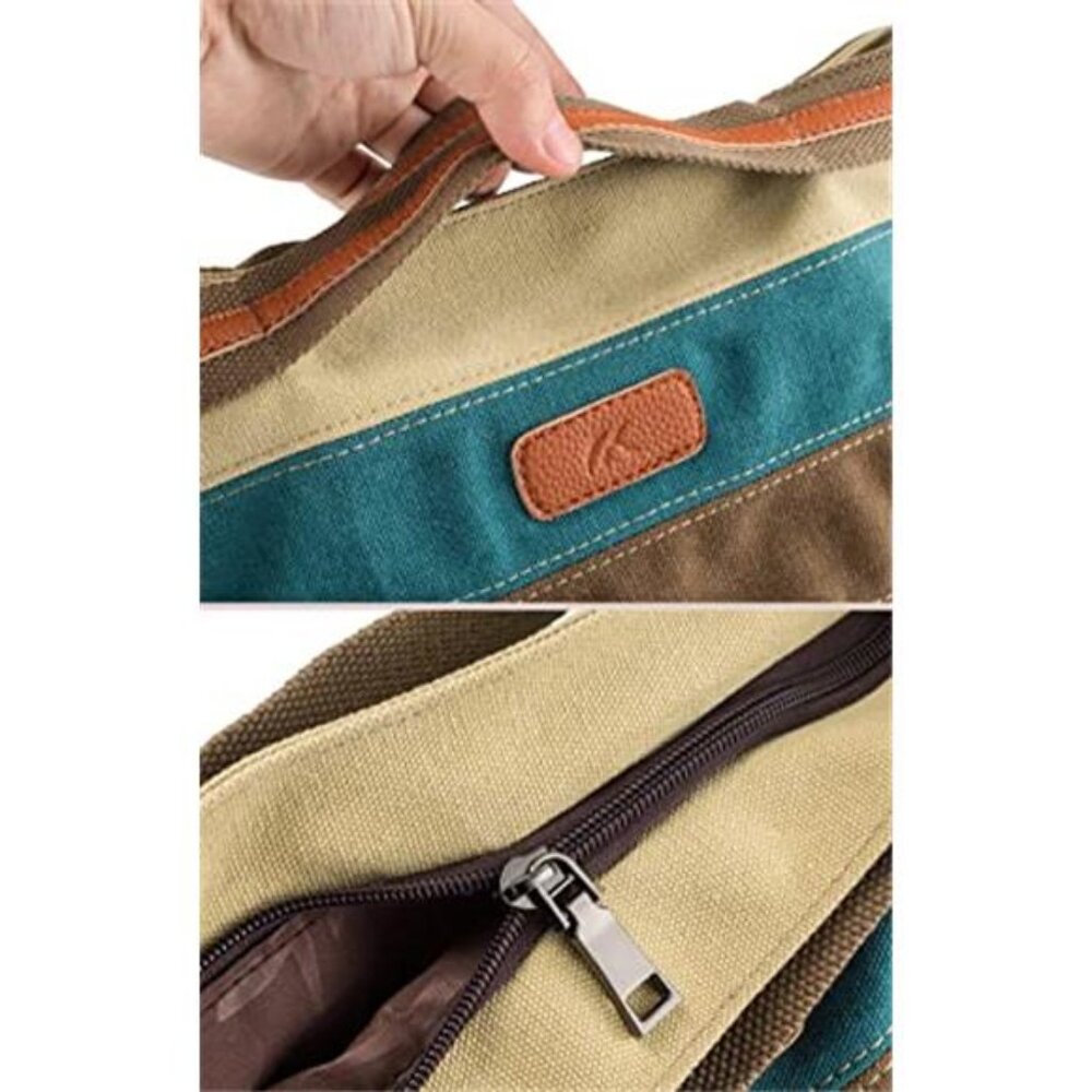 Canvas Handbag Multi-Color Striped Lattice Cross Body Shoulder Purse Bag - Picture 3 of 7